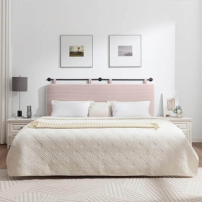 UEV Queen Headboard Only, Wall Mounted Hanging Upholstered Bed Head Board, Modern Vertical Channel Design of Fine Flannel, Elegant Pink Fluted Headboard for Bedroom (Pink, Queen Size)