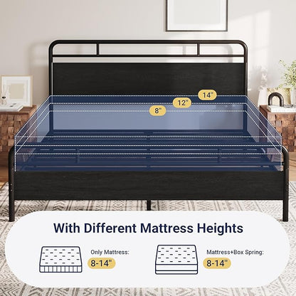 Allewie King Size Platform Bed Frame with Wooden Headboard and Footboard, Heavy Duty 13 Metal Slats Support, Under-Bed Storage, No Box Spring Needed, Noise Free, Easy Assembly, Black Oak