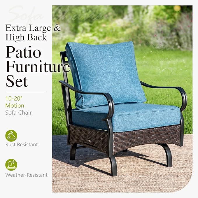 Sophia & William Patio Furniture Set, 4 Piece Metal Outdoor Conversation Set with 3-Seater Outdoor Couch, 2 Sofa Chairs, 1 Coffee Table for Outdoor Seating, Backyard, Porch(Navy Blue)