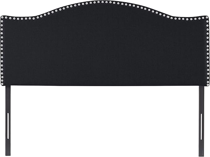 Naomi Home Catalina Full Size Bed Headboard, Square Tufted, White Linen Fabric, Height Adjustable 42"-52", Metal Legs, Wall/Bed Mount