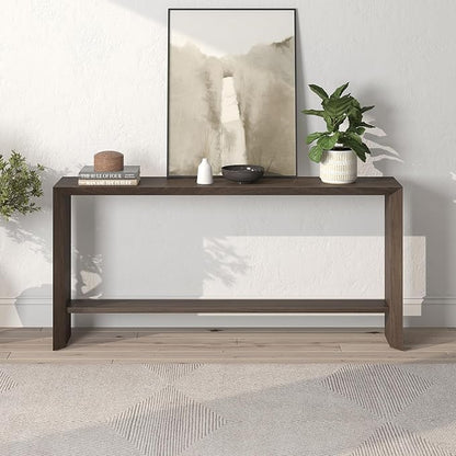 Henn&Hart 64'' Wooden Rectangular Console Table Entryway Table, Sofa Table with Wooden Storage Shelf for Entryway, Living Room, Couch, Hallway, or Office, Alder Brown