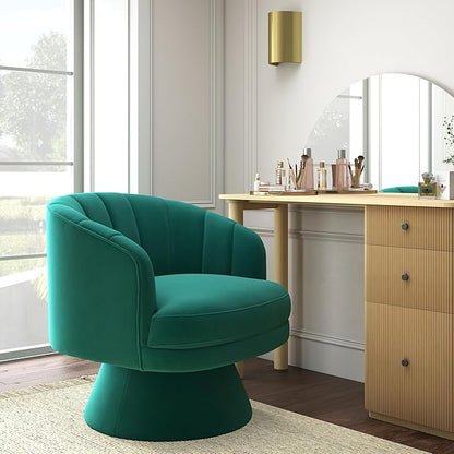 Swivel Accent Chair Set of 2,Upholstered Velvet 360° Swivel Barrel Chair for Living Room Overstuffed Bouncle Reading Chair Round Armchair for Bedroom,Vanity,Office (Dark Green)