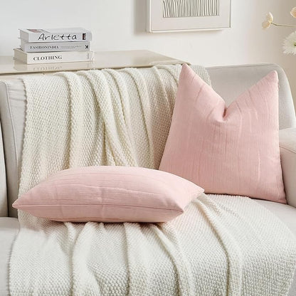 FUTEI Pink Chenille Decorative Throw Pillow Covers 18x18 Inch Set of 2,Soft Embossed Striped Textured Cushion Case,Modern Home Decor for Couch Bed Living Room