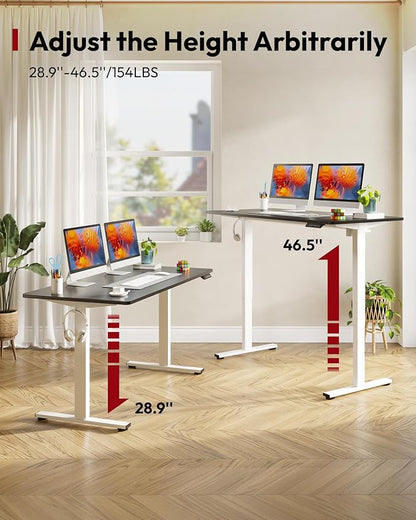 SANODESK Electric Standing Desk 60 x 24 Inches Whole-Piece Desktop Height Adjustable Stand Up Desk w/6-Button Controller Ergonomic Computer Desk for Home Office, White Frame + Black Tabletop