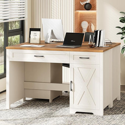 Vabches Farmhouse 51" Executive Desk,Computer Desk with Drawers and Storage Cabinet, Workspace for Home Office and Study