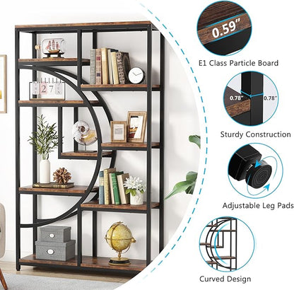 Tribesigns Bookshelf Industrial 5 Tier Etagere Bookcase, Freestanding Tall Bookshelves Display Shelf Storage Organizer with 9-Open Storage Shelf for Living Room, Bedroom, 2 Pack