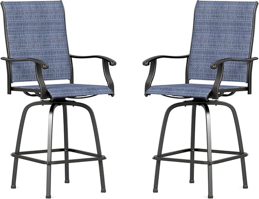 Sophia & William Patio Swivel Bar Stools Set of 2, Bar Height Patio Chairs, High Top Patio Chairs, Supports 300 lbs (Blue Fabric)