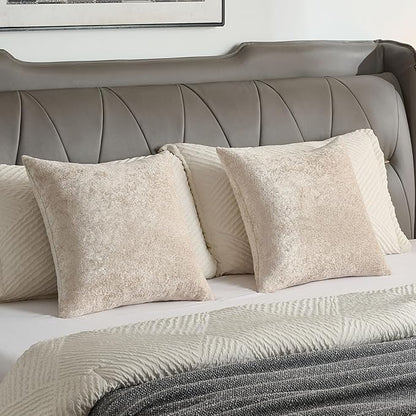 FUTEI Beige Flannel Throw Pillow Covers 24x24 Inch Set of 2,Soft Dimensional Textured European Cushion Cases,Modern Home Decor for Couch Living Room
