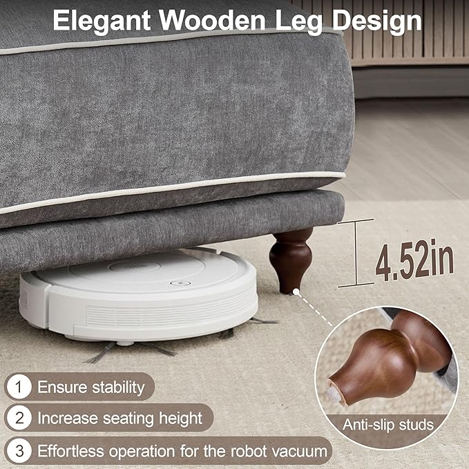 112" 3 Seater Cloud Couch with Ottoman,Modular Sectional L Shaped Sofa with Armrests Wooden Legs,Oversized Deep Seat Comfy Thicked Cushion Upholstered Sofa for Living Room Bedroom,Light Grey