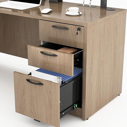 82.67" x 66.93" Bow Front L-Shaped Executive Desk with 3-Drawer File Cabinet (Lime)
