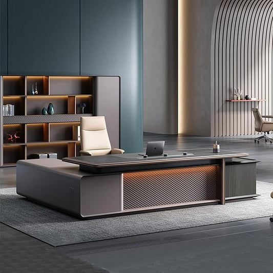 Modern Executive Desk, 126.0 inch L Shaped Desk with Storage, L Shape Corner Desk Drawers and Lockable Storage No Installation Required Without Display Racks and Bookshelves