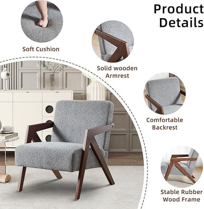 INZOY Accent Chairs Set of 2, Mid Century Modern Accent Chair with Wood Frame, Upholstered Reading Armchair with Soft Linen Fabric, Accent Chair for Living Room Bedroom Apartment, Easy Assembly, Blue