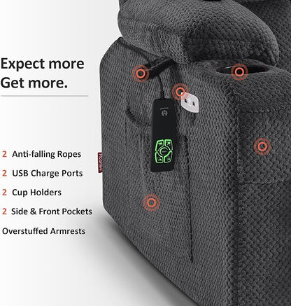 MCombo Dual Motor Power Lift Recliner Chair for Elderly, Lay Flat Lift Chair with Heat and Massage, Petite Wide Lift Chair, Cup Holders, USB A&C Ports, Fabric R7894 (Small-Wide, Dark Gray)