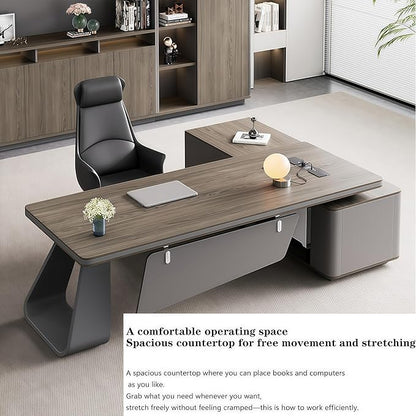 L Shaped Executive Desk, 78.7 inch Large Executive Computer Desk Set Drawers and Lockable, Power Socket and USB Port Storage, Without Display Racks and Bookshelves