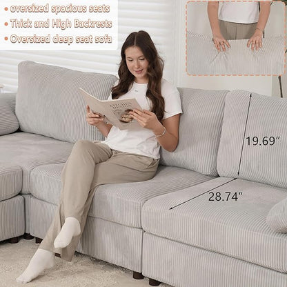 EASE MOOSE Oversized Sectional Modular Sofa,L Shape Sectional Couch with Ottoman,Deep Seat Cloud Couch for Living Room，Removable Cover