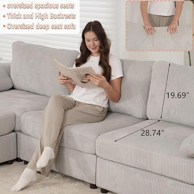 EASE MOOSE Oversized Sectional Modular Sofa,Large Sectional Couch Wide Deep Seat Modular Cloud Couch,Removable Cover