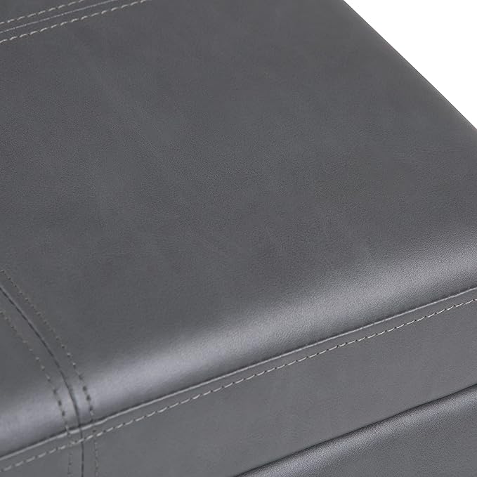 SIMPLIHOME Kingsley 48 inch Wide Transitional Rectangle Large Storage Ottoman in Stone Grey Vegan Faux Leather, Assembled, For the Living Room, Entryway and Family Room