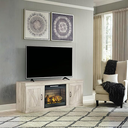 Signature Design by Ashley Bellaby Farmhouse 60" TV Stand with Electric Fireplace for TVs up to 69", Whitewash