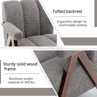 Mid Century Modern Accent Chairs Set of 2 with Solid Wood Frame, Boucle Upholstered Living Room Chairs with Thick Cushion, Comfy Tufted Arm Chair for Bedroom, Grey
