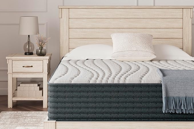 Signature Design by Ashley Hybrid 1300 13 Inch Plush Gel Memory Foam Mattress with Edge Support for Pressure Relief, Queen, Fiberglass Free, Mattress in A Box