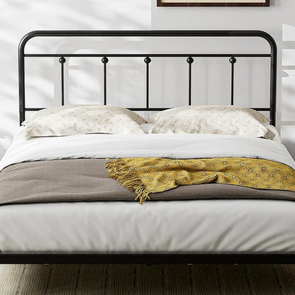Full Size Headboard with Black Metal Construction, Adjustable Height, Spindle Detail and Elegant Curves Design, Farmhouse and Vintage Style,Steel Headboard Only for Bedroom