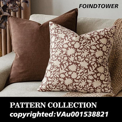 Foindtower Set of 2 Decorative Neutral Floral Throw Pillow Covers Accent Farmhouse Cushion Covers Boho Vintage Pillowcase for Couch Sofa Bedroom Living Room Home Decor,24×24 Inch,Wine Red