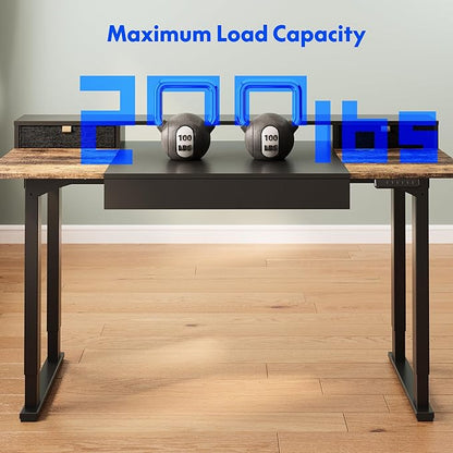 FLEXISPOT 63x32 in 4-Leg Standing Desk with Storage Electric Adjustable Height with 3 Drawers & Shelving Home Office Workstation (Black + Special Walnut Top)