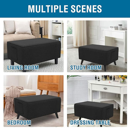 H.VERSAILTEX Ottoman Cover Rectangle Fit Length 33"-34" Footrest Linen Look Ottoman Slipcovers Thick Covers Slipcover Rectangle Slipcovers for Ottomans Sturdy Foot Stool Cover - Heather Black