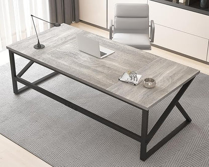 HSH 70 Inch Long Grey Desk, Large Home Office Computer Desk for 2 People, Industrial Wood and Metal Executive Work Writing Study Gaming Desk Table, Modern Bedroom Simple PC Laptop Desk Double Desk