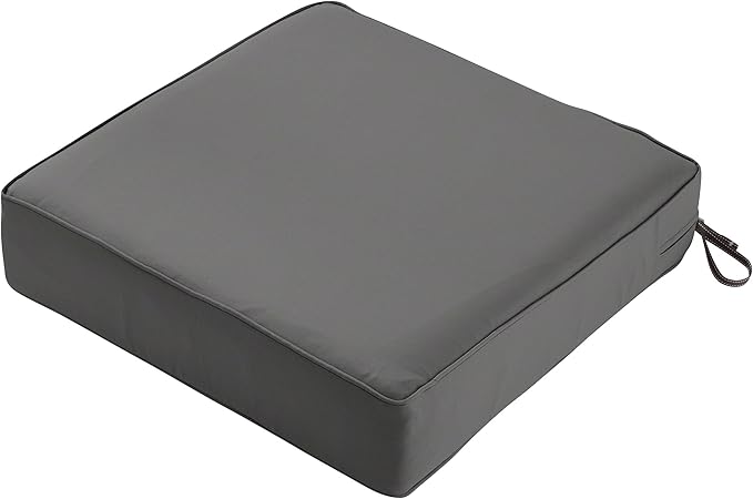 Classic Accessories Montlake Water-Resistant 25 x 25 x 5 Inch Square Outdoor Seat Cushion, Patio Furniture Chair Cushion, Light Charcoal Grey, Outdoor Cushion Cover