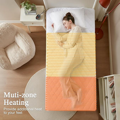 Beautyrest Cotton Heated Mattress Pad - Bed Warmer with 20 Heat Settings Controller, Auto Shut Off Timer, All Around Elastic Deep Pocket, UL Certified, Machine Washable, White Twin