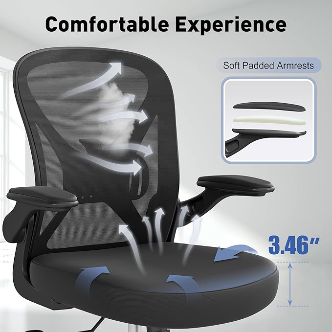 ZZH Ergonomic Office Chair Set of 6 with Adjustable Lumbar Support, Mesh Home Office Desk Chair with Wheels and Flip-up Arms, Black