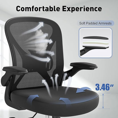 ZZH Ergonomic Office Chair Set of 6 with Adjustable Lumbar Support, Mesh Home Office Desk Chair with Wheels and Flip-up Arms, Black