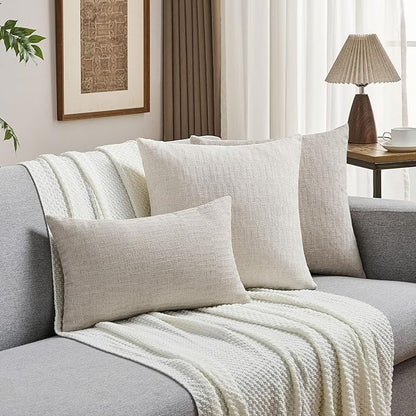 FUTEI Natural Decorative Throw Pillow Covers 26x26 Inch Set of 2,Soft Linen Slub Texture Euro Pillow Sham,Farmhouse Home Decor for Couch Bed Living Room