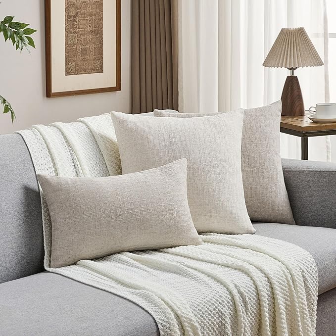 FUTEI Natural Decorative Throw Pillow Covers 22x22 Inch Set of 2,Soft Linen Slub Texture Cushion Case,Farmhouse Home Decor for Couch Bed Living Room
