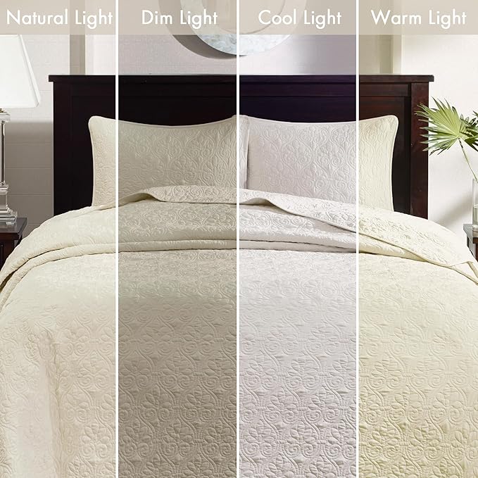 Madison Park Quebec Twin Size Quilt Bedding Set - Ivory , Damask – 2 Piece Bedding Quilt Coverlets – Ultra Soft Microfiber Bed Quilts Quilted Coverlet