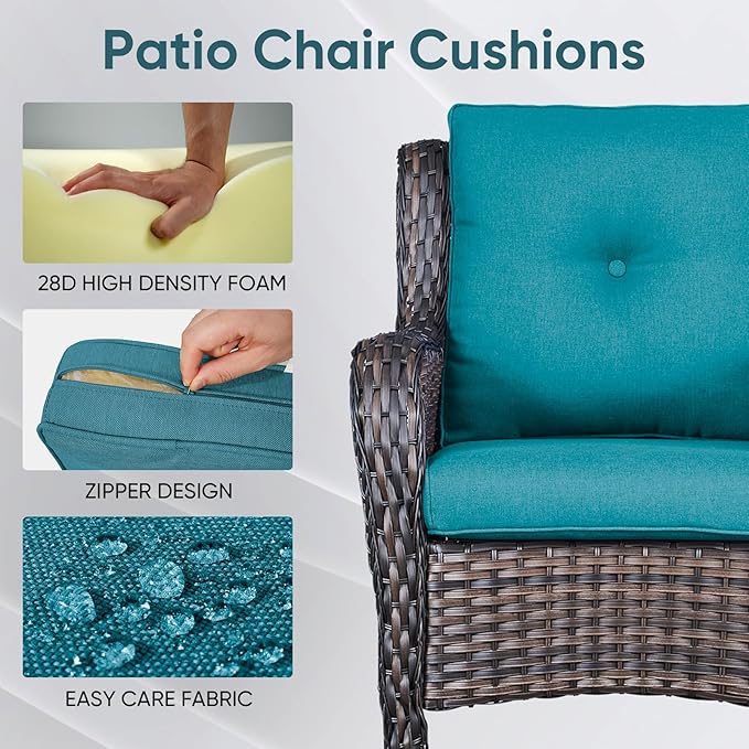 9-Piece Outdoor Patio Cushion Set - Fade & Water Resistant with Removable Olefin Cover, 22x24x4 Inch Memory Foam Cushions for Wicker Sectional Sofa – Peacock Green/Buckle