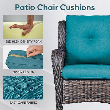 7-Piece Outdoor Patio Cushion Set - Fade & Water Resistant with Removable Olefin Cover, 22x24x4 Inch Memory Foam Cushions for Wicker Sectional Sof - Peacock Green/Buckle