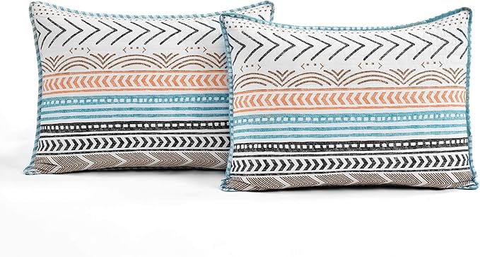 Lush Decor Hygge Geo Pattern Striped 3 Piece Quilt Bedding Set, Full/Queen, Neutral & Multicolored