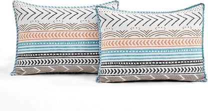 Lush Decor Hygge Geo Pattern Striped 3 Piece Quilt Bedding Set, Full/Queen, Neutral & Multicolored