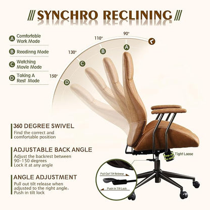 High Back Office Chair,Modern Swivel Office Chair,Brown Suede Fabric Gaming Chair,Height Adjustable Home Office Desk Chair with Lumbar Support