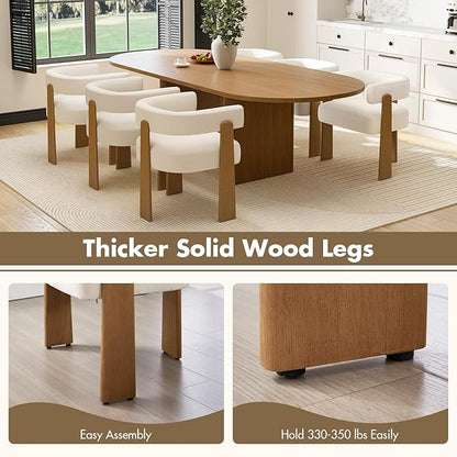 Upholstered White Velvet Dining Chairs Set of 4, Boho Modern Barrel Accent Armchairs, Thick Padded Seat & Natural Wooden Legs, Mid Century Inspired Kitchen/Dining Room Chairs, Creamy White