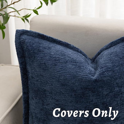 Navy Blue Decorative Throw Pillow Covers 12x20 Inch Set of 2 Cozy Soild Chenille Cushion Cases Soft Textured Lumbar Couch Pillows Cover Boho Accent Farmhouse Pillowcases for Sofa Bed