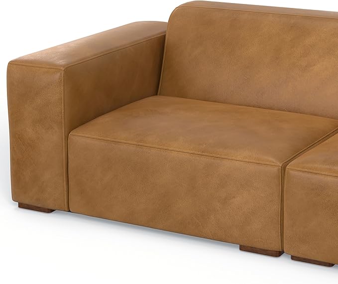SIMPLIHOME Rex Right Corner Sectional Modular Sofa and Ottoman Set in Full-Grain Genuine Leather, Sienna, 116-inch-wide L-Shaped Leather Sofa and Matching 34-inch-Wide Table Ottoman for Living Room