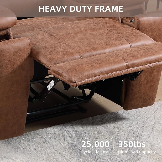 Leather Recliner Chair, Manual Recliner Chair for Adults with Overstuffed Arms and Back, Single Sofa Recliner with Cup Holders for Living Room (1, Brown)