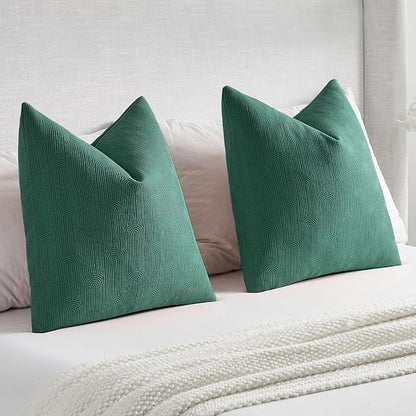 FUTEI Teal Chenille Decorative Throw Pillow Covers 18x18 Inch Set of 2,Soft Cozy Striped Geometric Patterns Cushion Cases,Modern Home Decor for Couch Bed Living Room