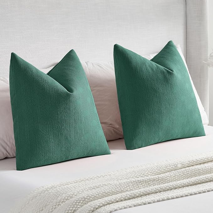 FUTEI Teal Chenille Decorative Throw Pillow Covers 26x26 Inch Set of 2,Soft Cozy Striped Geometric Patterns Euro Pillow Shams,Modern Home Decor for Couch Bed Living Room