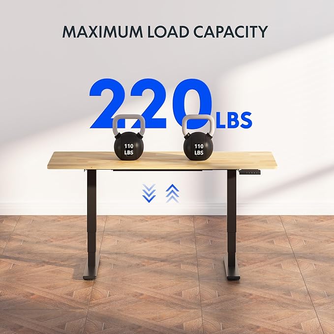 FlexiSpot E6 Solid Wood 3-Stage Dual Motor 71 x 30 Electric Standing Desk, Holds 220 lbs, Adjustable Height w/ Memory Presets, Butcher Block Rubberwood Desktop & Black Frame, Ships in 2 Boxes