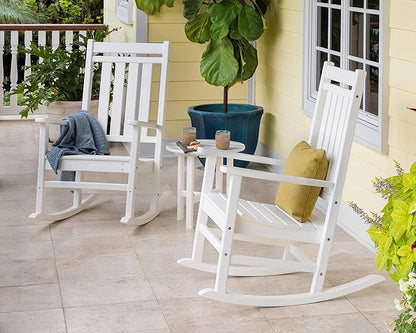 POLYWOOD Estate 3-Piece Rocking Chair Set, Outdoor Patio Furniture, Front Porch Rockers with Side Table, HDPE, Fade-Proof, Black, Made in USA