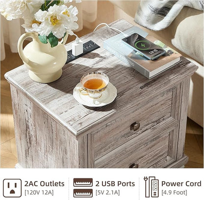 Farmhouse Bedroom Dresser and Nightstand Set of 4, 6 Drawer Low & 5 Drawers Dresser & 2 Drawer Nightstand Set, Rustic Wood Bedroom Furniture Set for Livingroom, Hallway, Grey